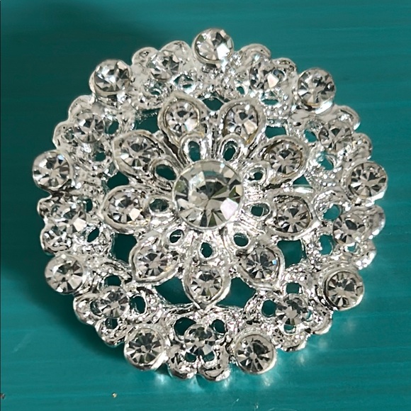 Bridal Wedding Prom Formal 6 Piece Rhinestone Silver Floral Brooch Set - Picture 4 of 9